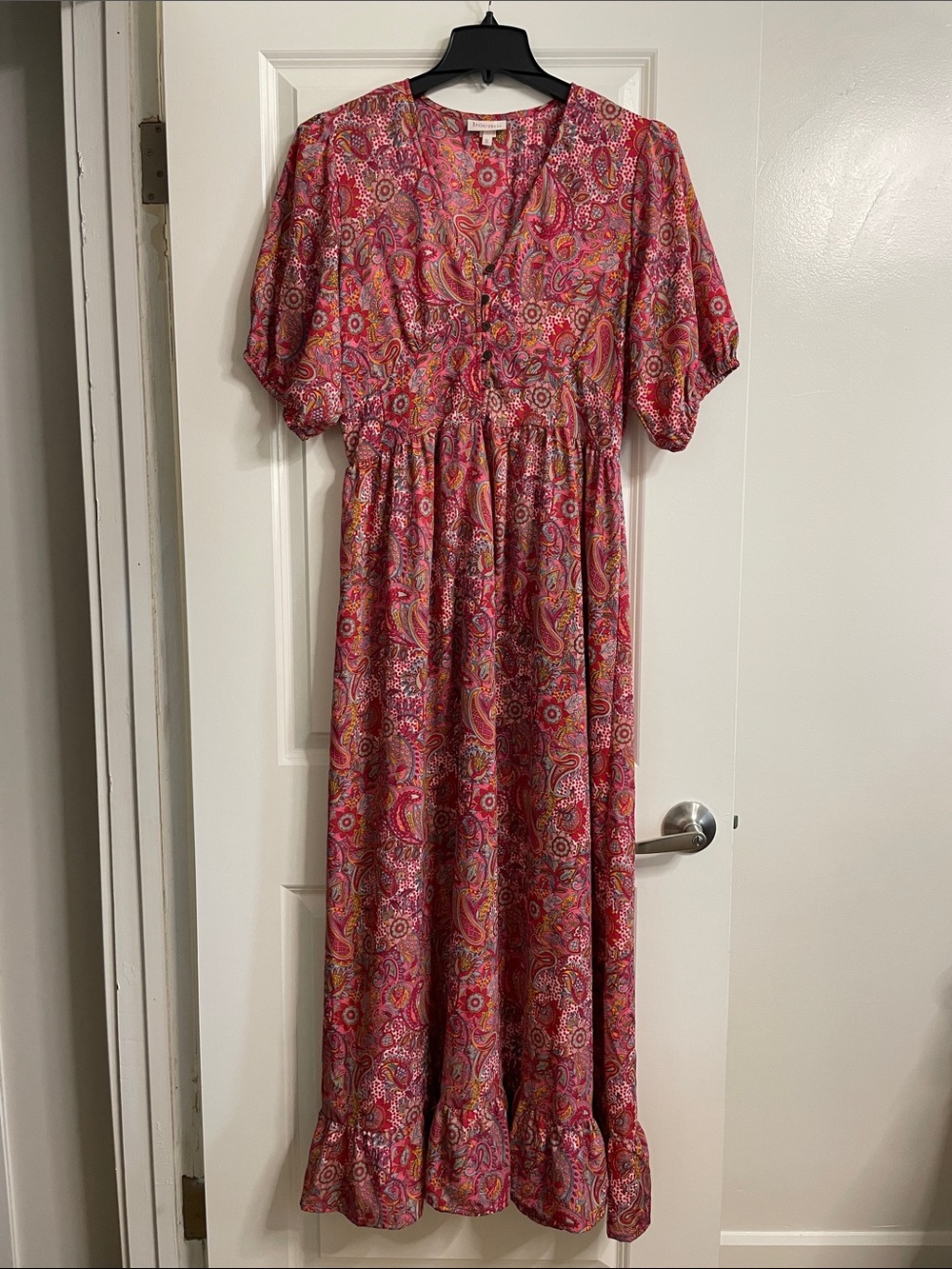 Anthropologie Boemo Floral Paisley Print Ruffle Hem Bohemian Maxi Dress Size XL
